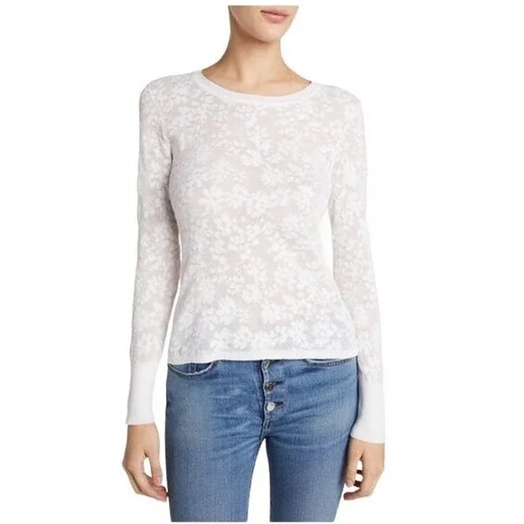 Rag & Bone Perry Lace Top Long Sleeve Semi Sheer Floral Jacquard Sweater White - Picture 3 of 16